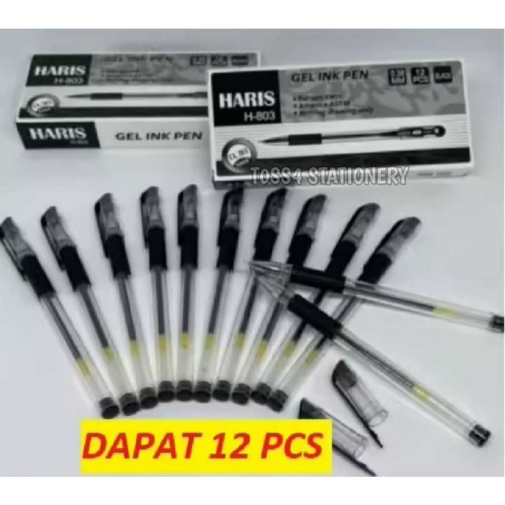 

12pcs Pulpen Gel Lancip Hitam Jarum Needle Tip 0.38mm Haris H 803 Pen Set TOSSA STATIONERY