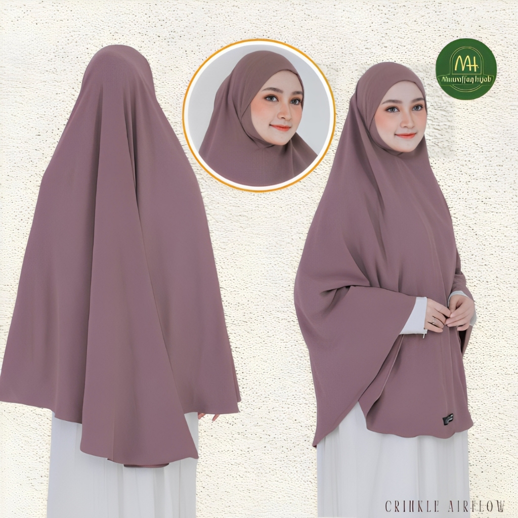 𝐌𝐮𝐰𝐚𝐟𝐟𝐚𝐪 - Jilbab Khimar Dagu Malay Soft Pad Antem Cringkle Airflow PREMIUM