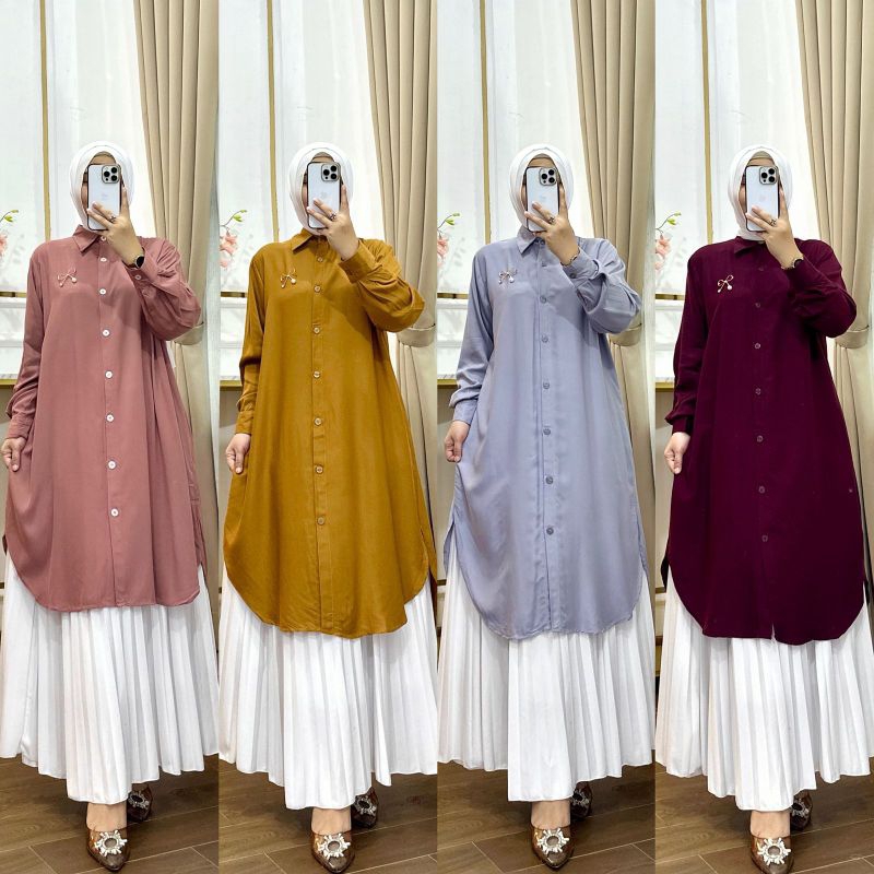 Set rok tunik polos full kancing