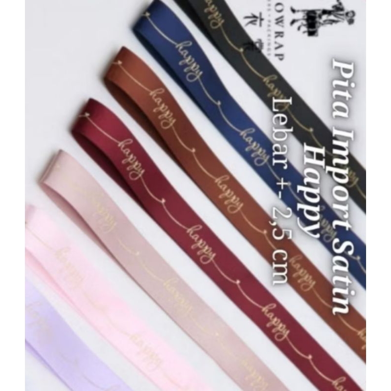 

Pita Satin Motif Happy per yard (90cm)Pita Parcel Gift Hsmpers Pita Ribbon 2,5cm Pita Happy Ribbon 25mm