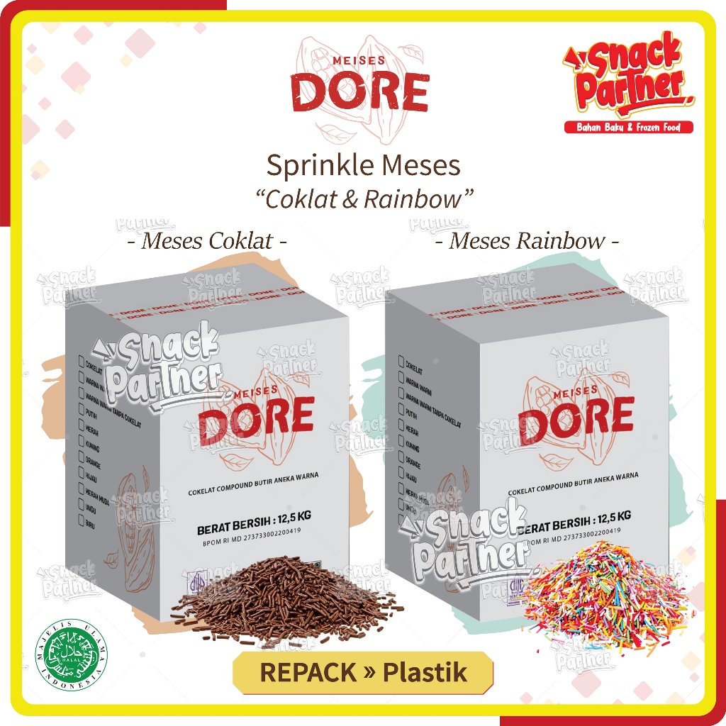 DORE | MESES 100 250 500 GR / 1 KG - Meises / Sprinkle Coklat Rainbow - GOGO Topping Taburan Donut R