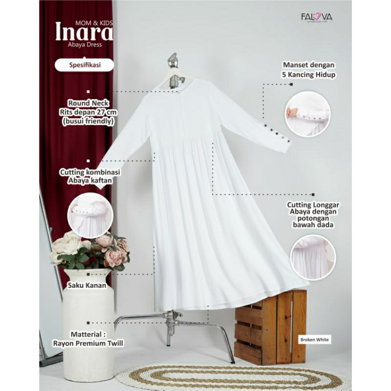 Gamis Putih Anak Inara Dress ORI Falova / Gamis Anak Broken White Putih Tulang