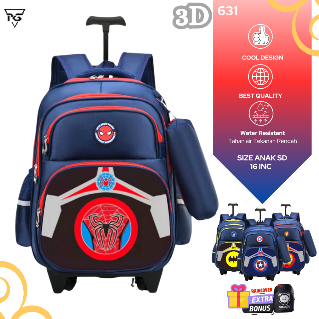 Troli Sekolah Anak Laki Laki SD Dengan LED Tas Koper Dorong Anak Cowok RPG 631 - Tas Anak Import