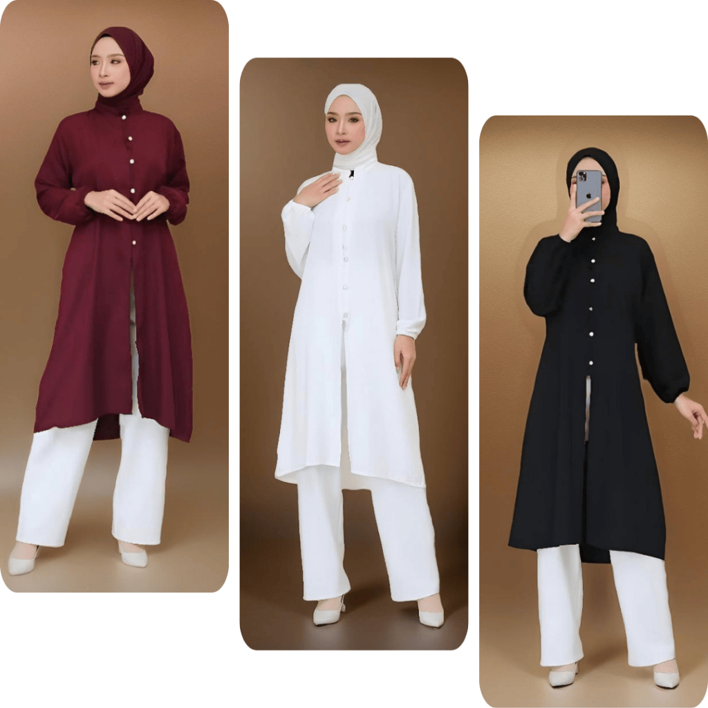Long Tunik Malaya Tunic Baju Atasan Panjang Wanita Crinkle Premium Polos Kancing Depan Korean Style