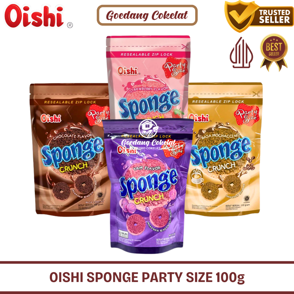 

Oishi Sponge Crunch Coklat Cokelat Strawberry Moccachino Ubi Party Size 100 gr