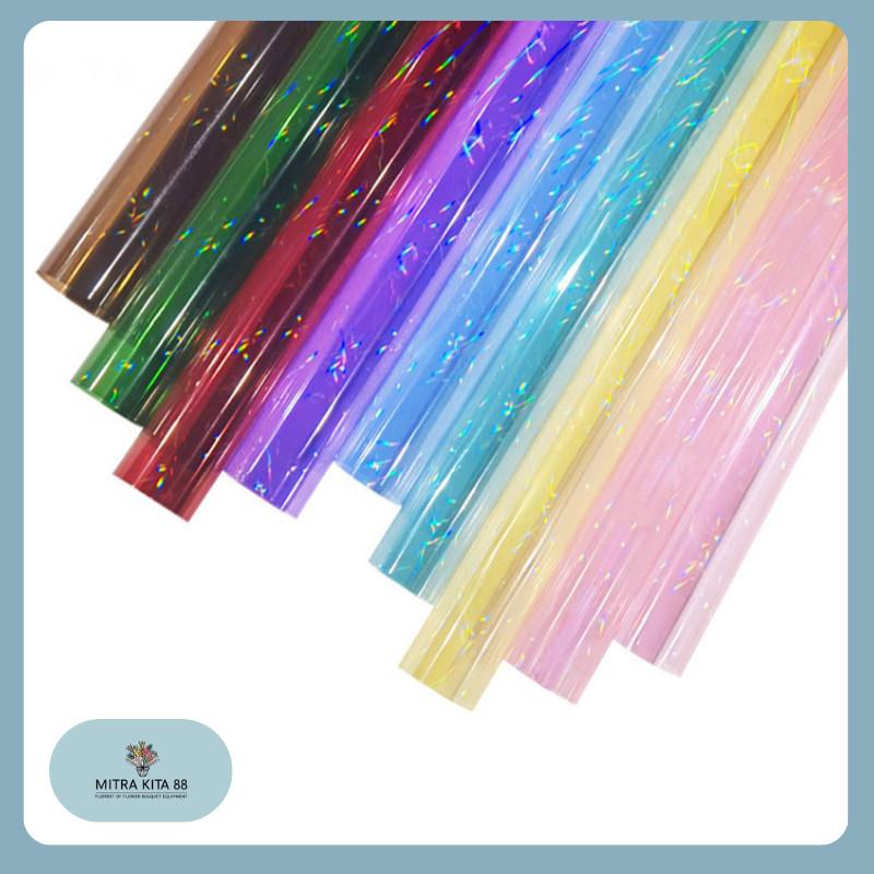 

Isi 15 LEMBAR Kertas Buket Bunga Kilat Hologram Film Cellophane Transparan Symphony Flower Wrapping Hologram KB026