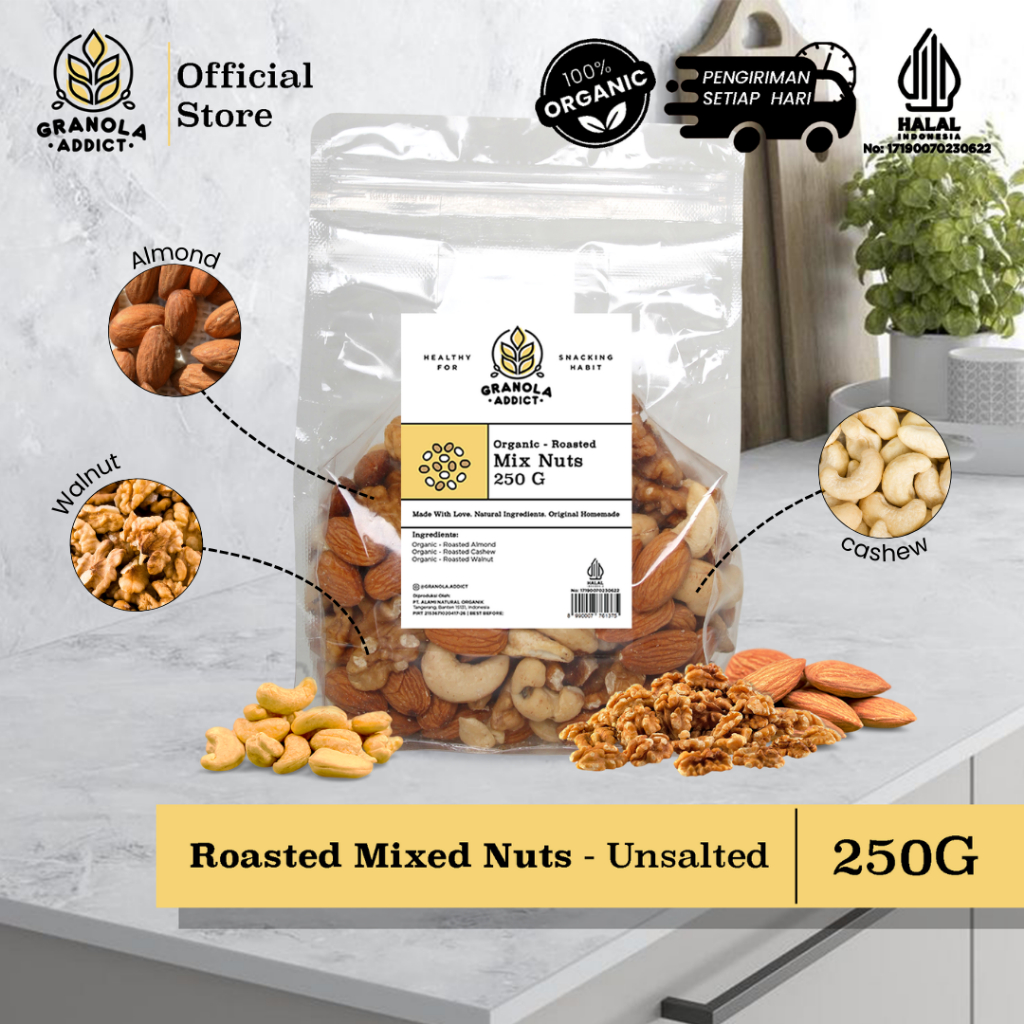 

Granola Addict - Roasted Mixed Nuts - Unsalted (Chasew, Almond, Walnut)