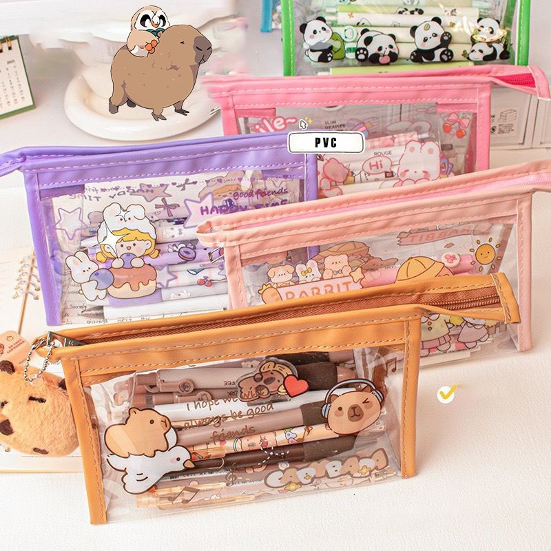

ozozshop - KOTAK PENSIL TRANSPARAN ANAK SEKOLAH KARAKTER KARTUN LUCU #ST112 TAS KOSMETIK TRAVEL MULTIFUNGSI ASTRONOUT BUNNY RABBIT CAPYBARA PANDA ORGANIZER BAG PORTABEL KUALITAS IMPORT