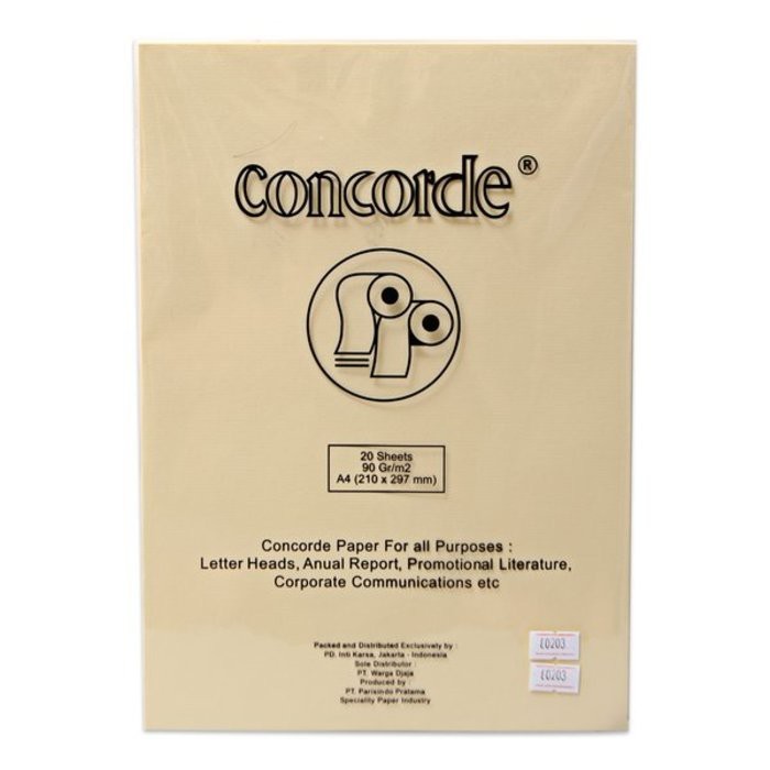 

Kertas Concorde 90 Gr A4 (80203) - L. Cream (Pak Isi 20 Lembar)