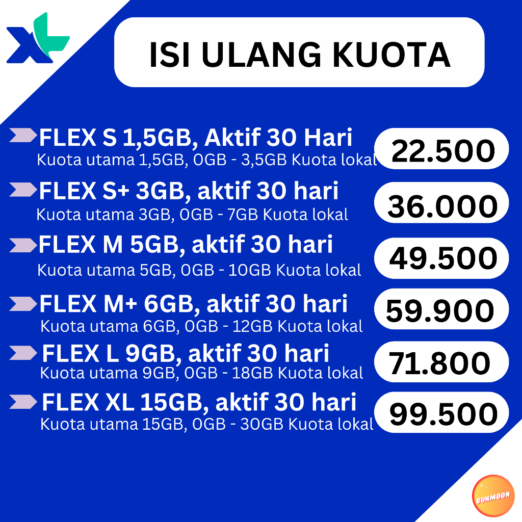 Paket Data Kuota XL XTRA COMBO FLEX 1,5GB 3GB 4GB 9GB 15GB