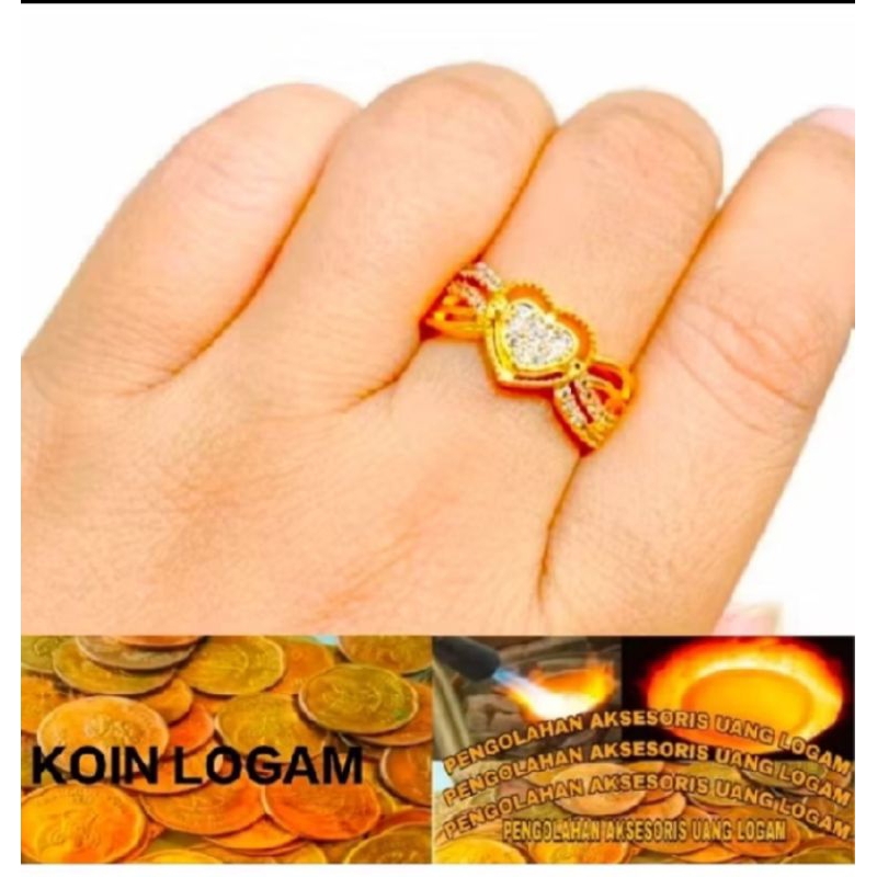 Perhiasan cincin koin 92 Ori tidak luntur Aksesoris wanita Anti karat Berlapis Emas 24k mode.