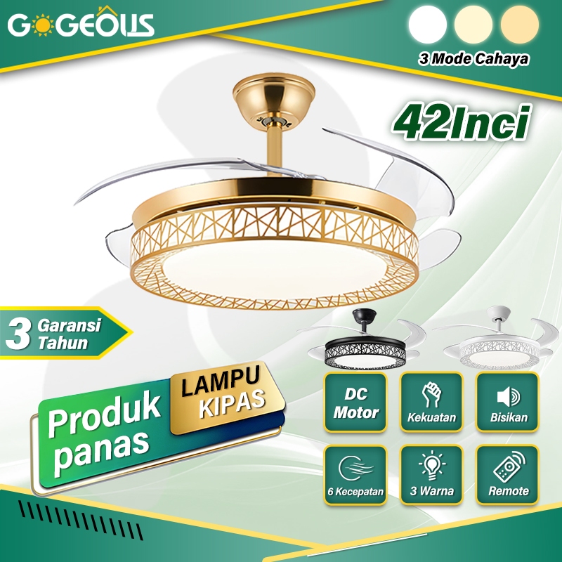 Lampu Kipas Angin Gantung Plafon 2IN1 42inch Tak Terlihat Remote Senyap Kipas Angin Plafon Dengan La