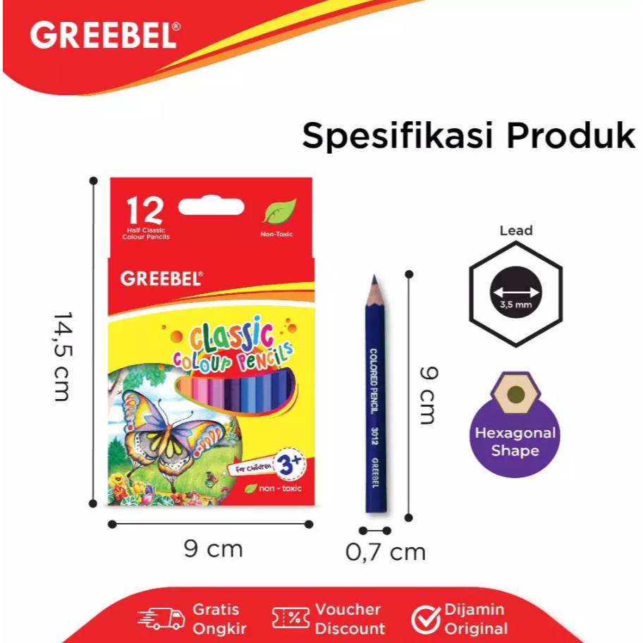 

GREEBEL - Pensil Warna Half Classic / Pencil Color 12 Warna 3012
