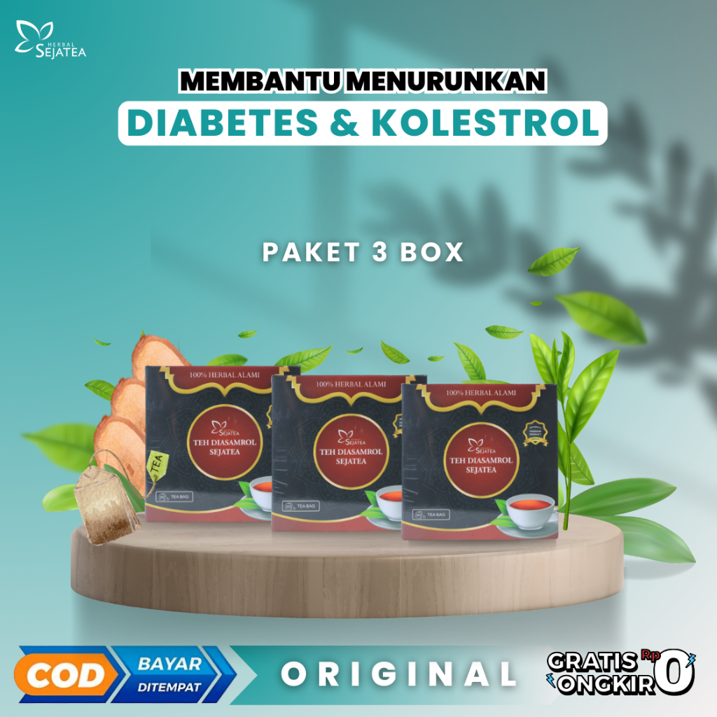 

PAKET 3 BOX DIASAMROL TEH HERBAL ALAMI TERBAIK AMPUH OBATI DIABETES KOLESTEROL HIPERTENSI DAN REMATIK