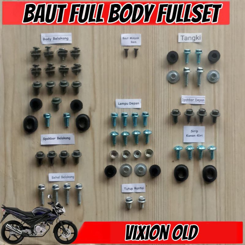 Baut Full Set Cover Body Yamaha Vixion Old / Baut Full Body Yamaha Vixion lama Lengkap