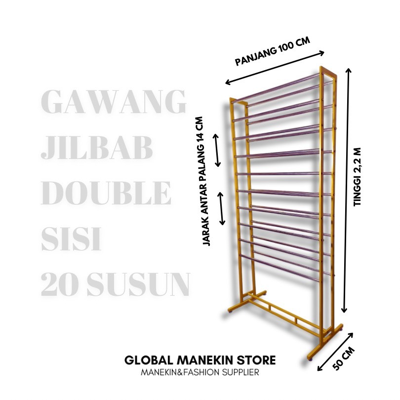 Gawangan Jilbab Susun Stainless Anti Karat | Rak Display Hijab Toko & Butik