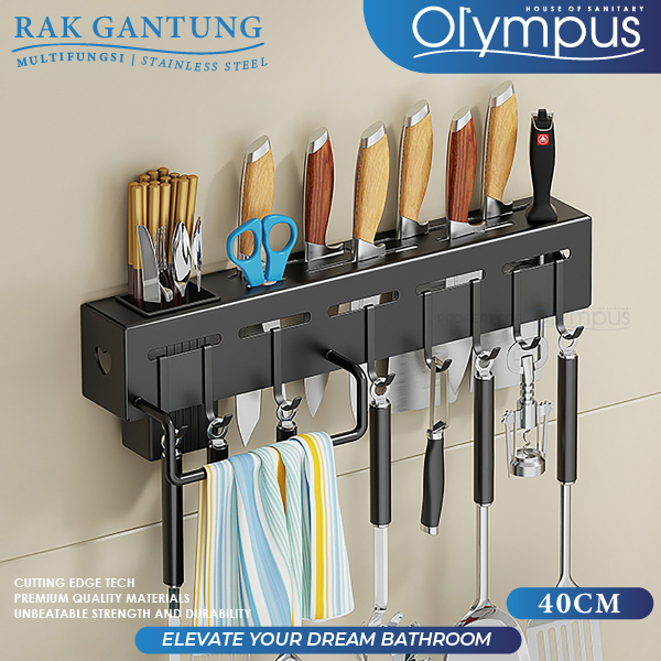 Rak Pisau Dinding Dapur Rak Pisau Stainless Steel Rak Gantung Rak Tempel Hitam