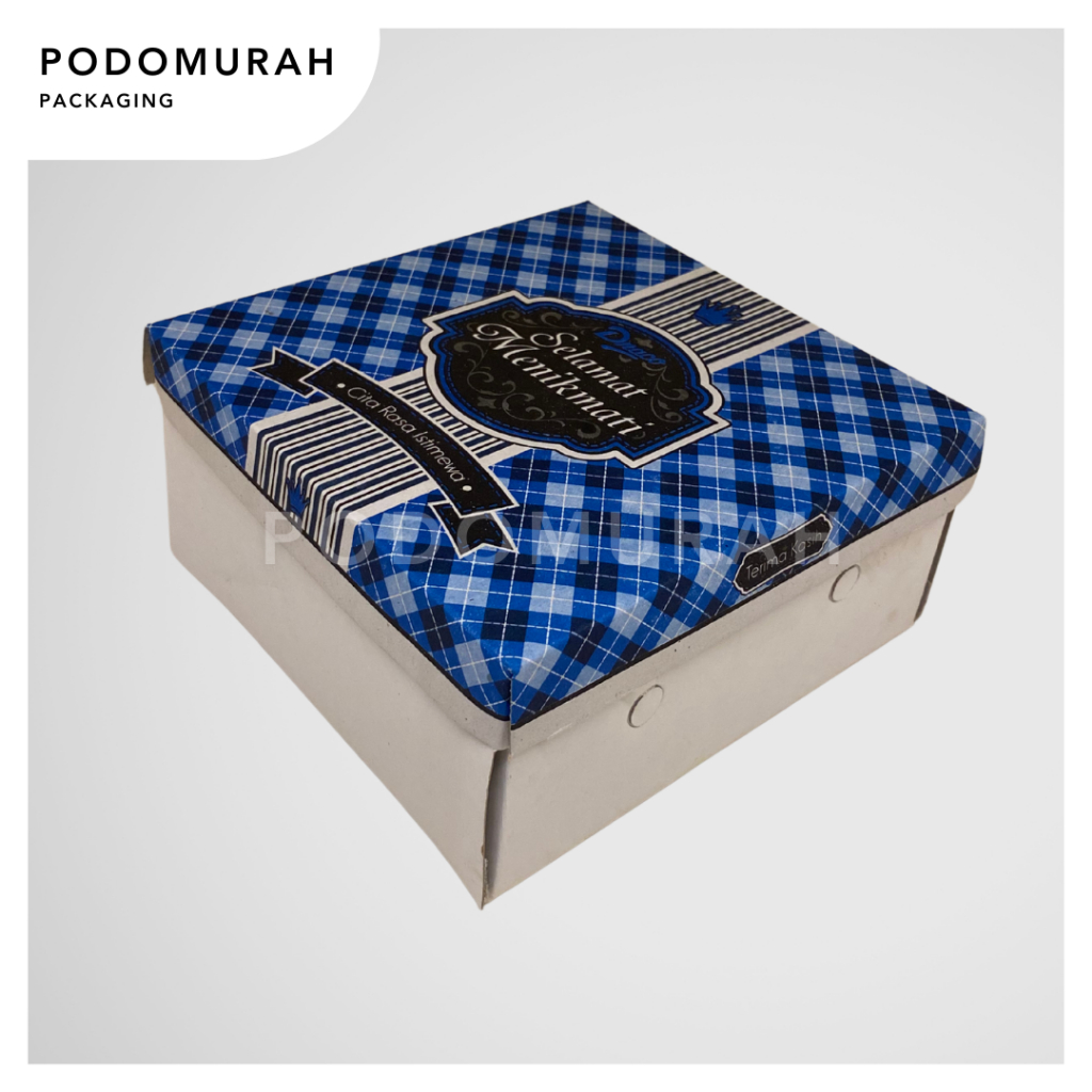 Dus Nasi 16x16x7 / Box Motif Kotak Warna Biru /Lunch Meal Box /Catering /Hajatan/Snack/Wadah Makanan