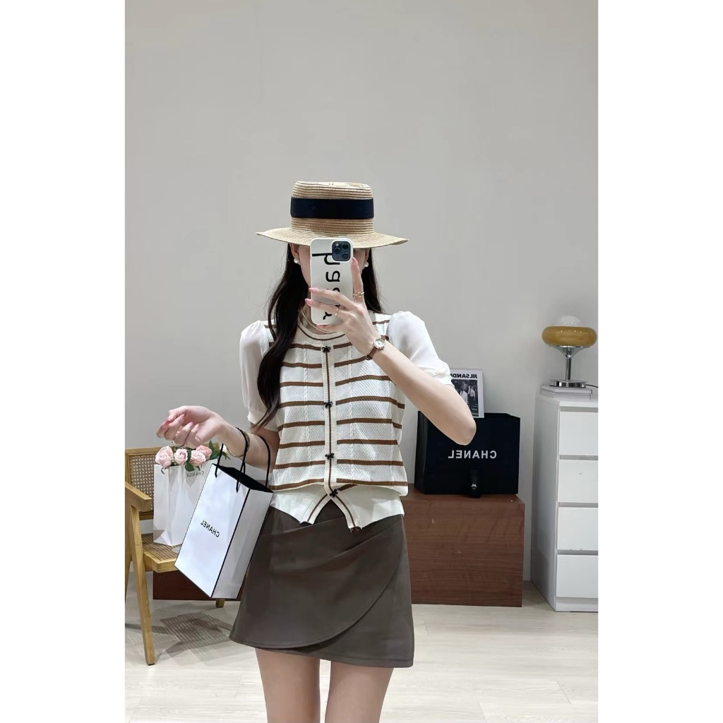 [PREMIUM]Berynette 0351 Blouse Knitted Rajut Pita Import Korean Style| Atasan Lengan Pendek Blouse R