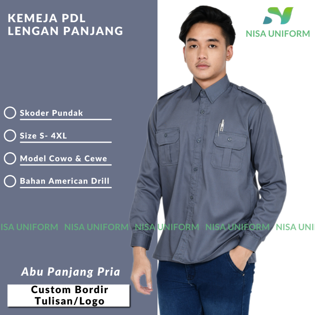 Baju PDL Lapangan/Baju PDL Lengan Panjang/PDL Custom bordir/Seragam Kerja Pria/BajuLapangan PDL Pria