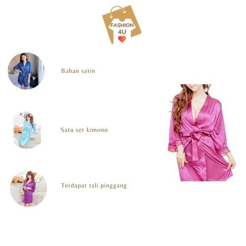 4U Baju tidur Kimono Set lace bahan satin AsCalor Sutra BT004