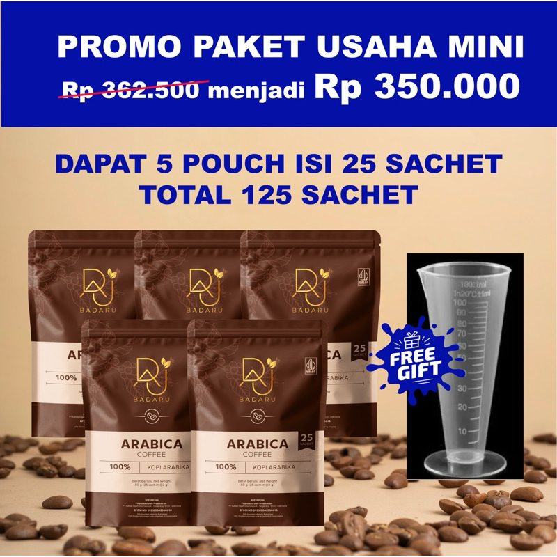 

PAKET USAHA MINI 5pouch isi 25sachet FREE 1 gelas ukur | kopi badaru arabika espresso instan tanpa ampas