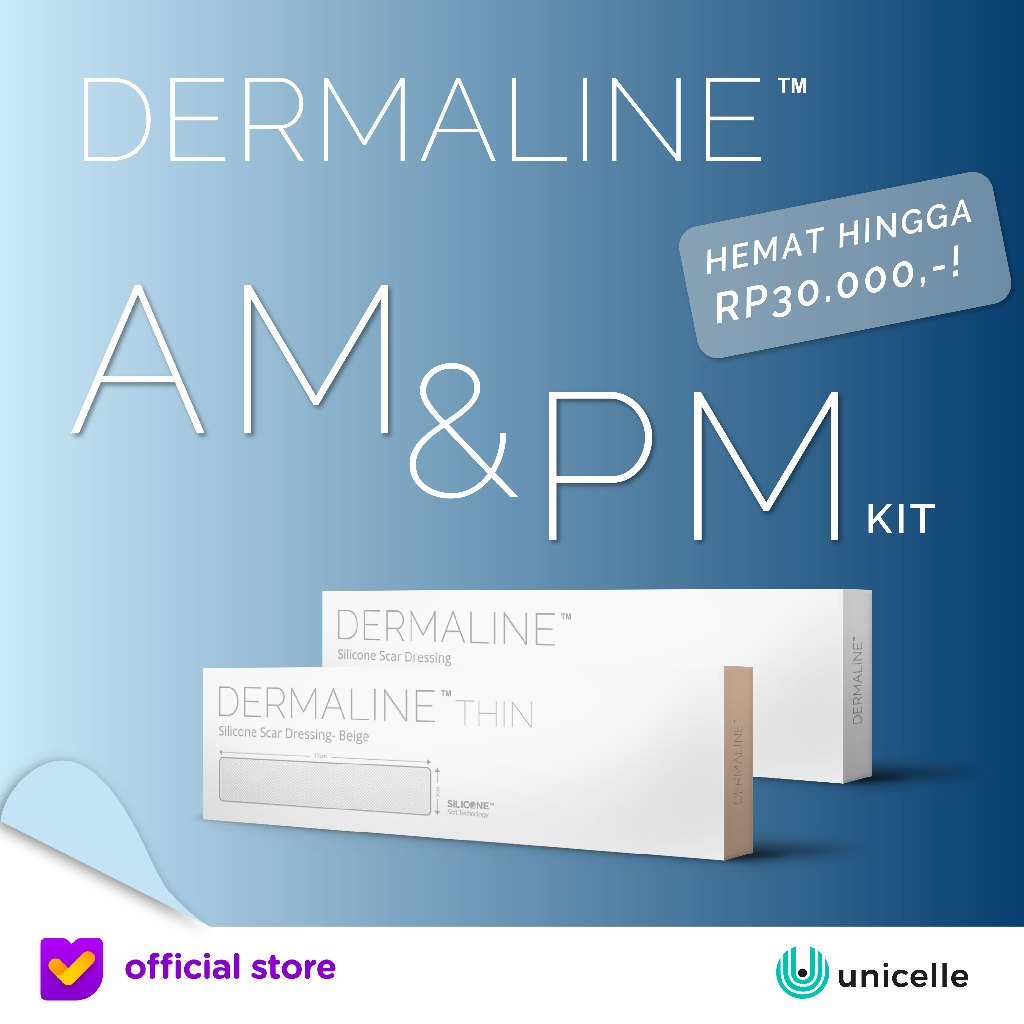 Perawatan Keloid Dermaline AM & PM Bundling Kit – Silicone Scar Sheet 3x17.5 cm Clear & Thin