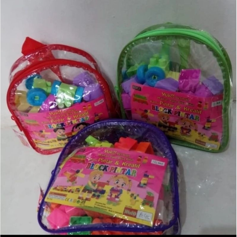 mainan anak block pintar /hanlo isi 40 pc kemasan ransel