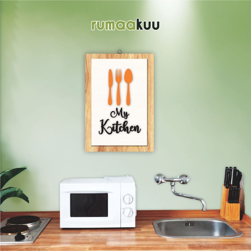 Rumaakuu [20cmx30cm] Hiasan dinding "My Kitchen" cutting Frame Kayu Jati Belanda