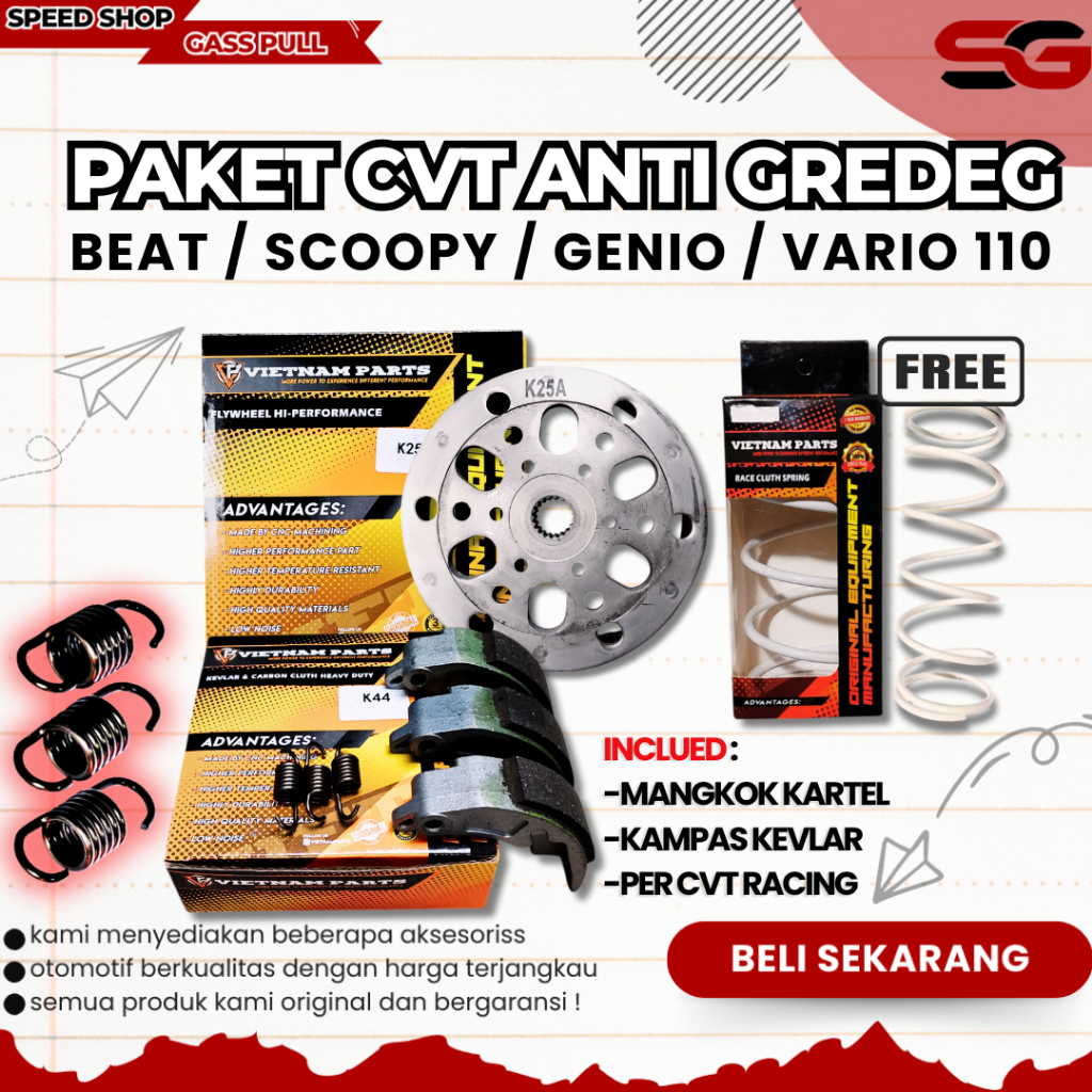 PAKET CVT ANTI GREDEG MANGKOK KARTEL KAMPAS GANDA KEVLAR BEAT FI ESP POP DELUXE STREET SCOOPY GENIO