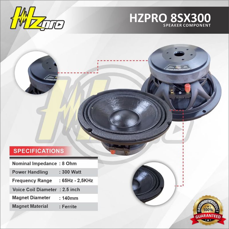 SPEAKER HZ PRO 8SX300. SPEAKER 8INCH. SPEAKER MIDLE