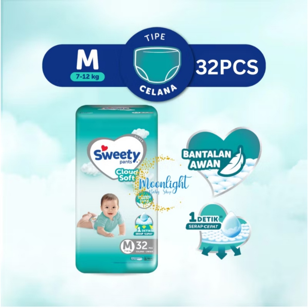 (FREE GIFT) SWETTY SILVER SOFT CLOUD PANTS S36/M32/L26 POPOK BAYI TERMURAH TERLARIS
