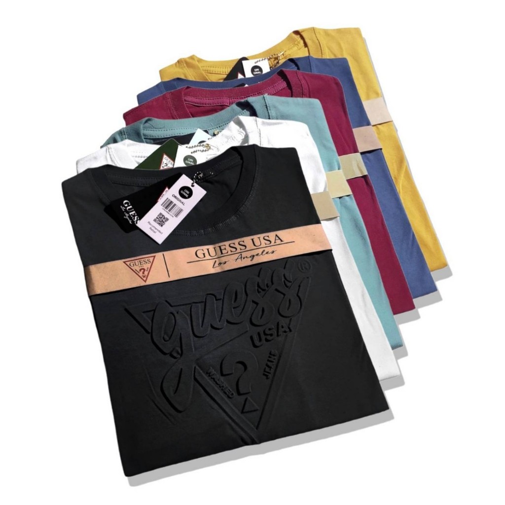 Ts Guess U.S.A Embossed Full Tag Wos Kaos Guess Original 100% Motif Timbul