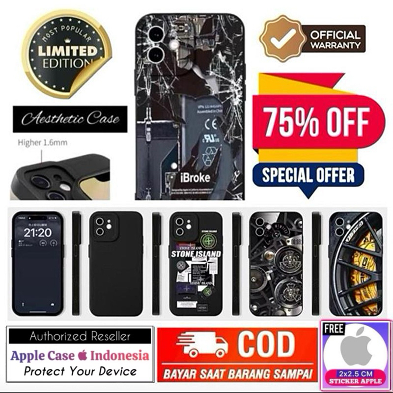SALE (Free: Sticker) Original Black Doff Case Flat for iPhone 16 15 14 13 12 11 XR XS X SE 8 7 6S So