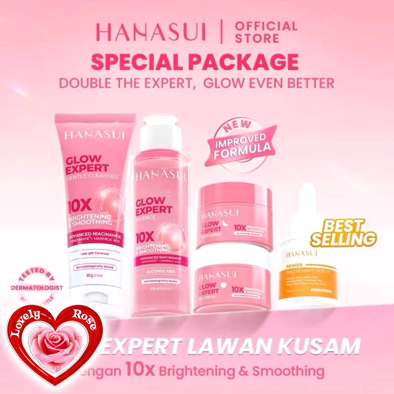 HANASUI SKINCARE - PAKET GLOW EXPERT 5 in 1 (PINK) - Kemasan Pouch
