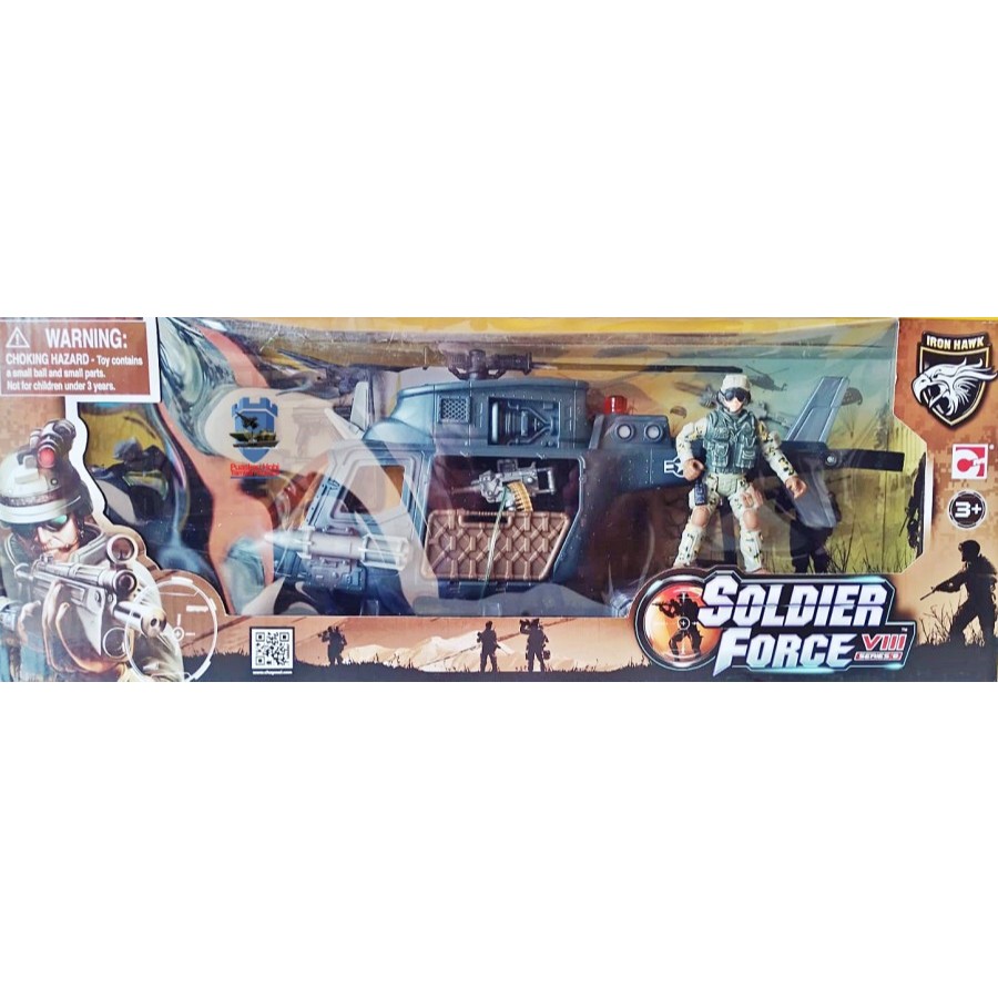Mainan Helikopter Militer dengan Action Figure Tentara Plastik
