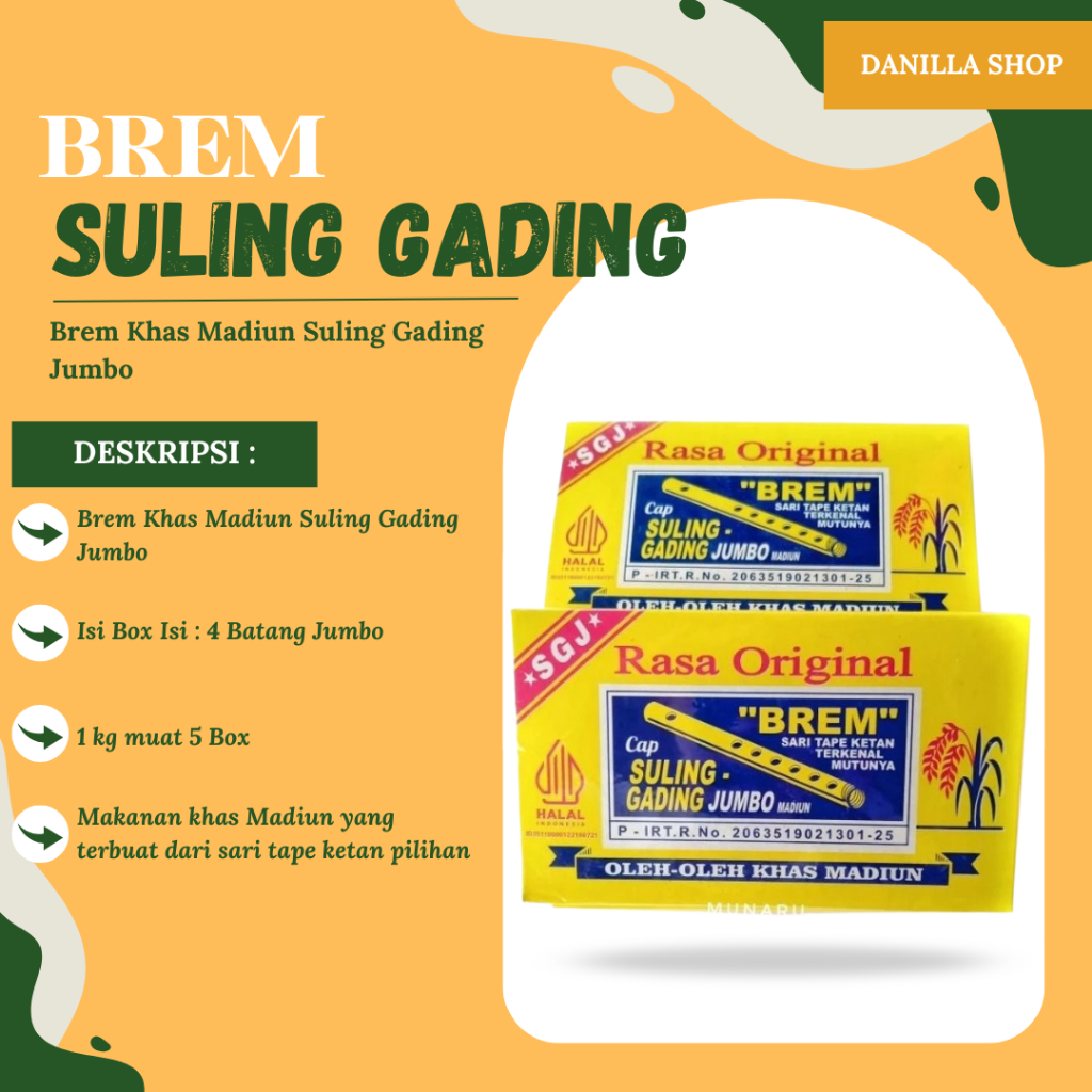 

Brem Khas Madiun SGJ Jumbo isi 4 Suling Gading Premium