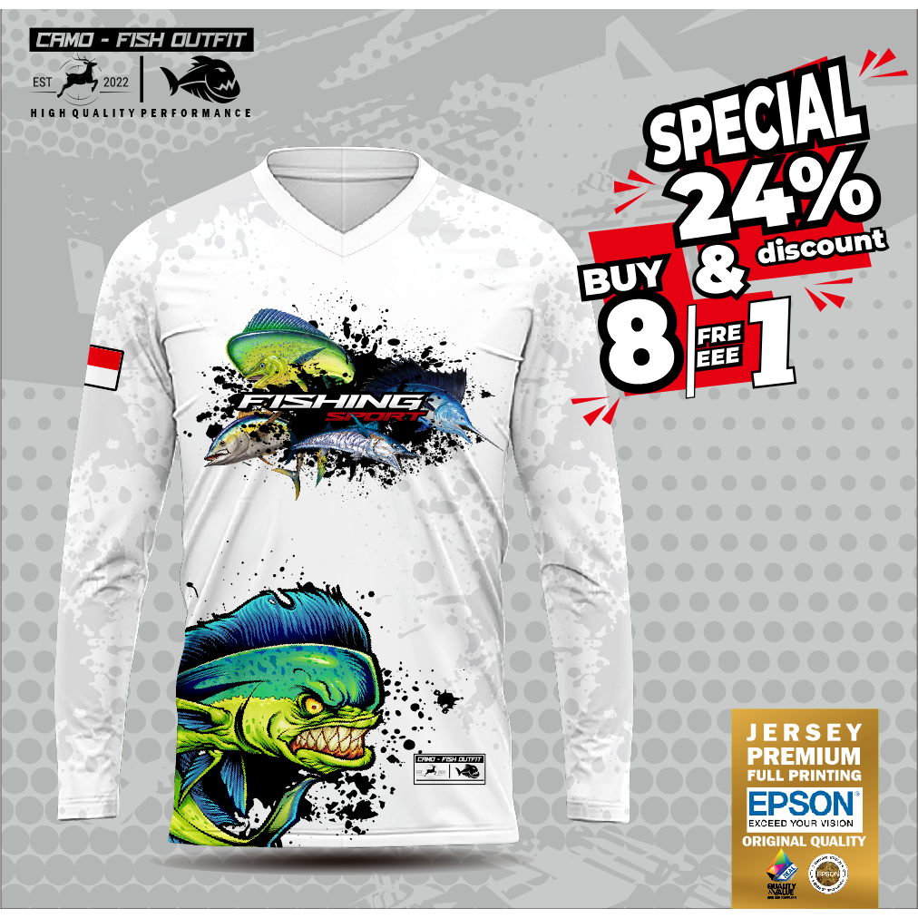 Baju Mancing Jersey Drypit Premium Motif Fishing Sport Putih