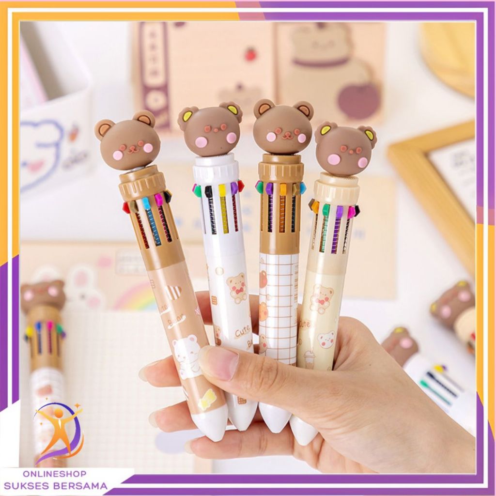 

OSB Pena 10 Warna Karakter Bear - Pulpen Gel Warna Warni Untuk Sekolah dan Kantor