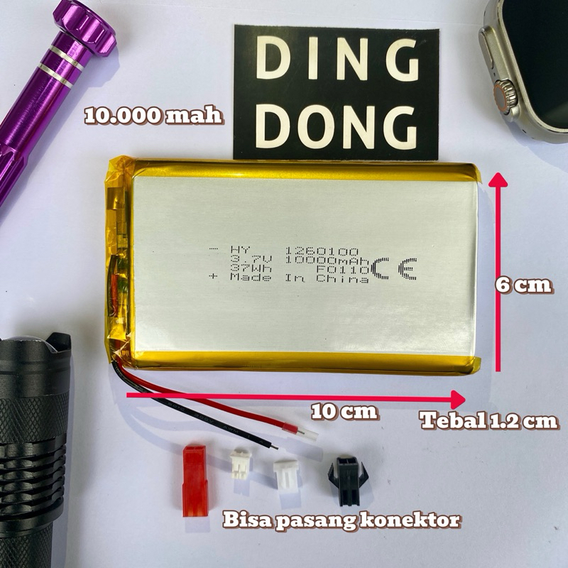 BATERAI LIPO 10000 MAH 126010 LITHIUM POLIMER 10 cm X 8 cm TEBAL 1.2cm 3.7v 37wh 10cm x 8cm BATRE EL