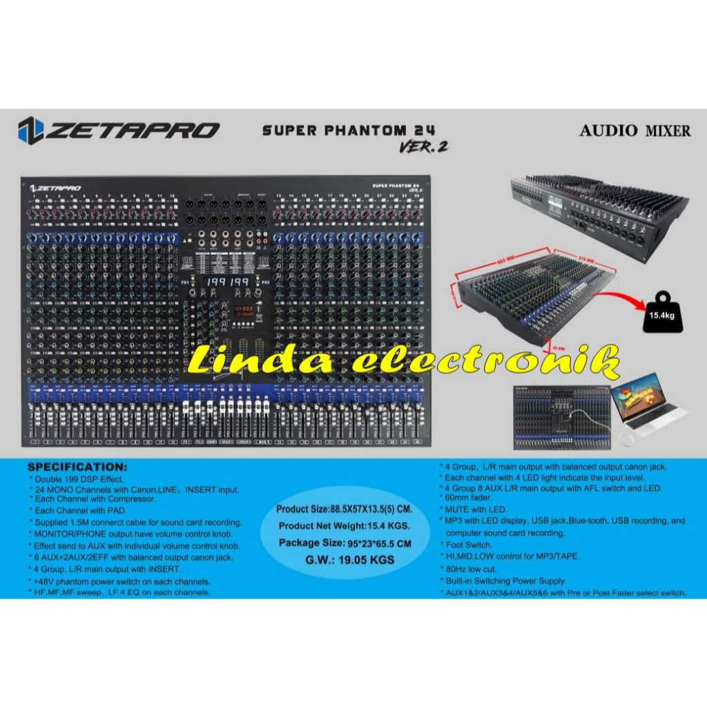 Mixer 24 Channel ZETAPRO SUPER PHANTOM 24 VER.2 / VER 2 Double Effect Original