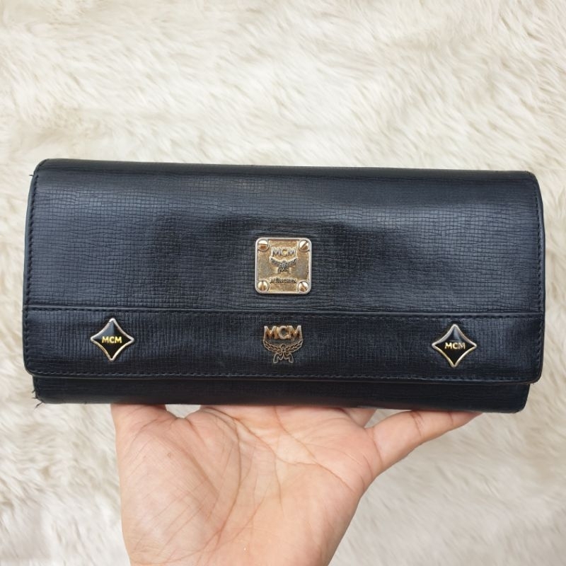Dompet Mcm Wanita Trifold Hitam Kulit Asli