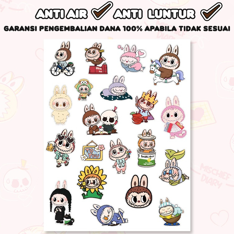 

Mi Stiker Labubu Aesthetic Paper Vinyl Anti Air Aksesoris Laptop Buku Tumbler/ Lucu Motif Kartun DIY