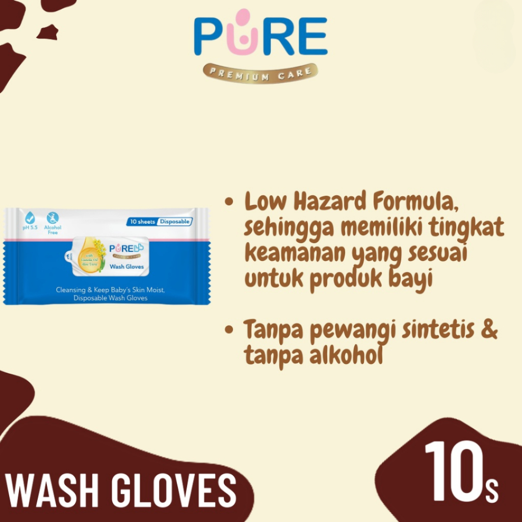 Pure Baby Wash Gloves 10s - Tisu Basah Bayi