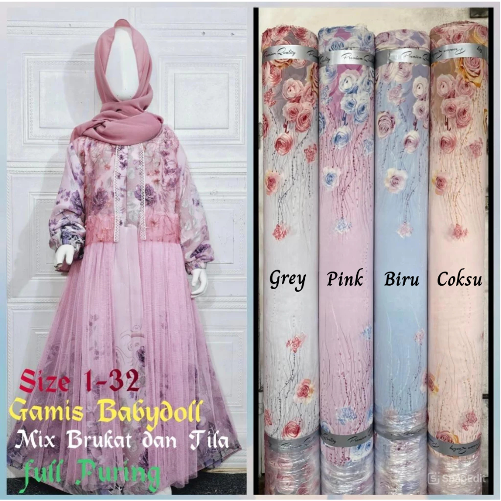 Gamis Muslimah Ceruty Baby Doll Etnic Model Viral Anak Perempuan Usia 3-12 Tahun | Pakaian Premium A