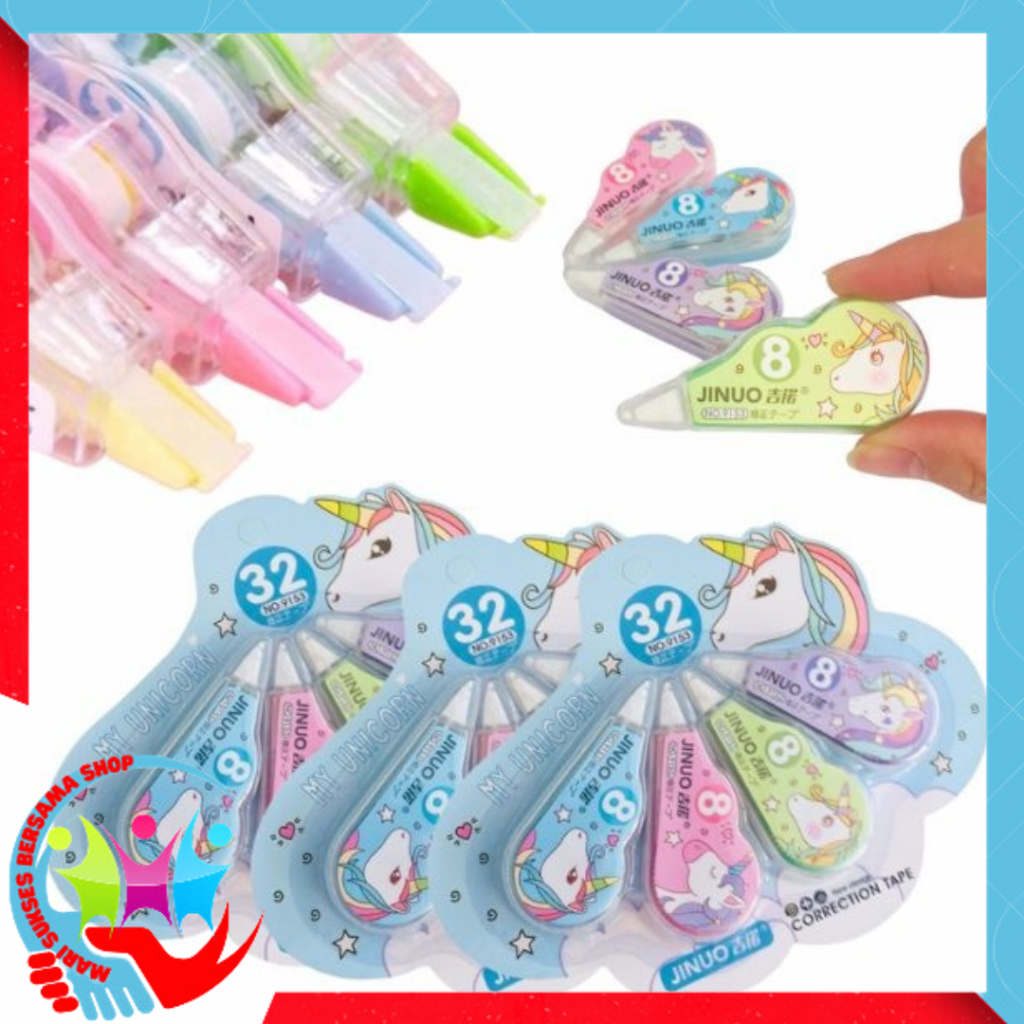 

MSBS Correction Tape Karakter 4 In 1 Penghapus Pulpen Roll Isi 4pcs Karakter Lucu Unicorn Penghapus Pena Tip-Ex Kertas Mini 4in1 Tip Ex Set 4 Pcs