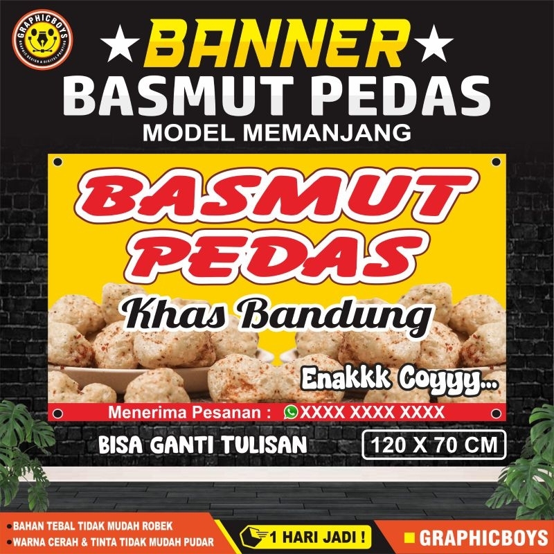 Spanduk Basmut Pedas Khas Bandung, Banner Basmut Pedas Khas Bandung Ukuran 120 X 70 Cm