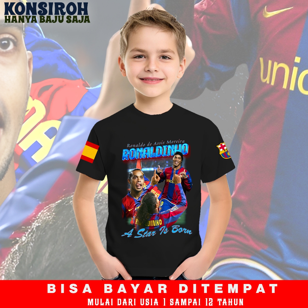 Kaos Anak Ronaldinho de Assis Moreira FC Barcelona Streetwear Baju Distro Bootleg Ronaldinho