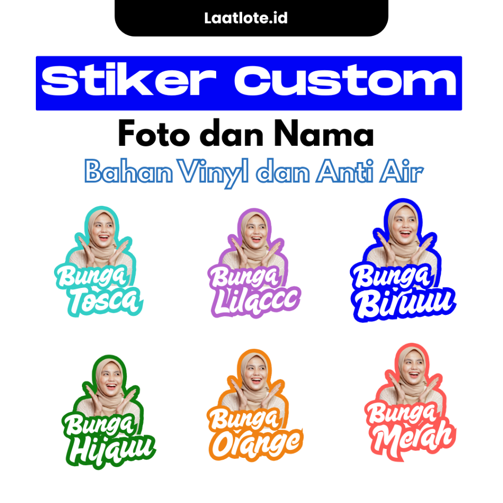 

Sticker Nama Foto Custom 6-15pcs - Harga Grosir - Bahan Vinyl Premium Stiker Anti Air Waterproof