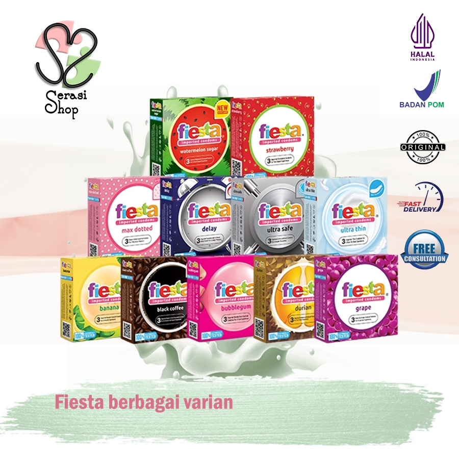 Fiesta isi 3 / Kondom Fiesta 3pcs / Kondom bergerigi / berbintik / kondom tipis / Fiesta Stoberi / F